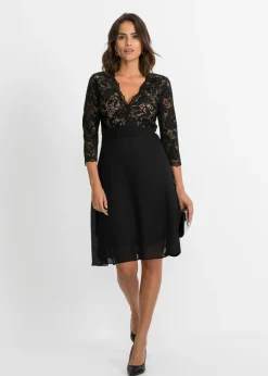 bonprix bonprix Vestido midi con encaje negro-crudo Outlet