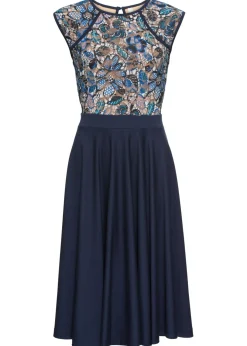 bonprix bonprix Vestido midi con encaje Azul marino de flores Outlet