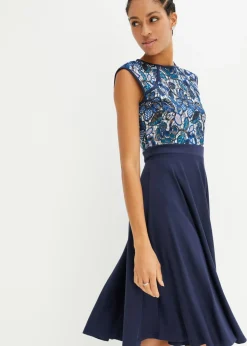 bonprix bonprix Vestido midi con encaje Azul marino de flores Outlet