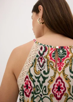 bonprix bonprix Vestido midi con encaje crema-verde-rosa caliente Clearance