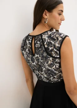bonprix bonprix Vestido midi con encaje Negro Sale