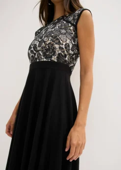 bonprix bonprix Vestido midi con encaje Negro Sale