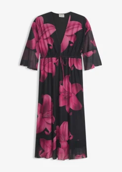 bonprix bonprix Vestido midi con escote pronunciado Negro-rosa Online