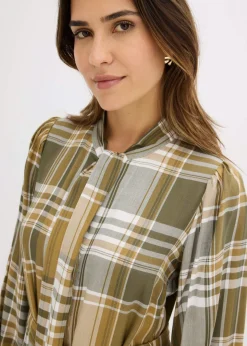 bonprix bonprix Vestido midi con lazo verde oliva mate-verde oliva oscuro-blanco lana a cuadros Best
