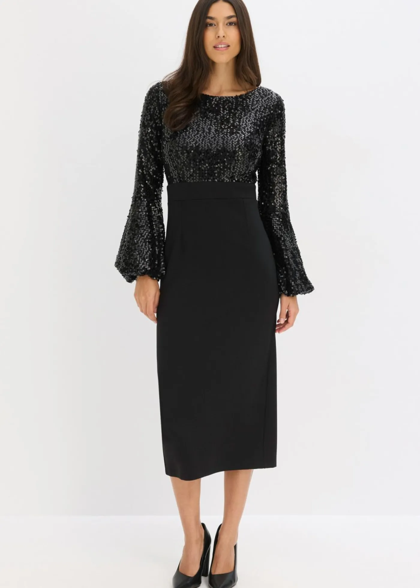 bonprix bonprix Vestido midi con lentejuelas Negro Discount