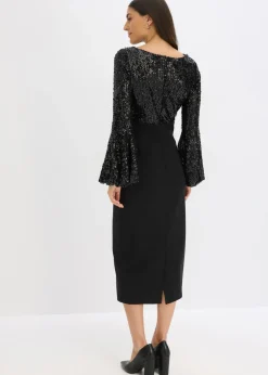 bonprix bonprix Vestido midi con lentejuelas Negro Discount