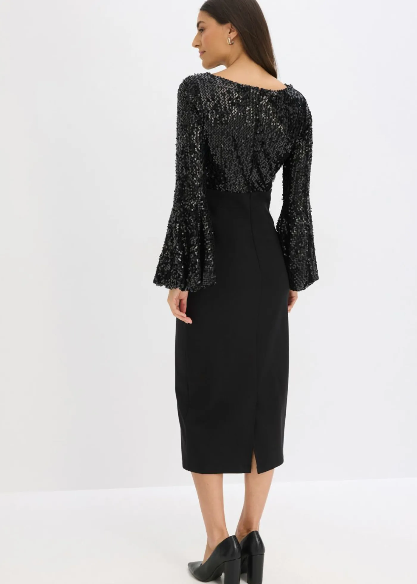 bonprix bonprix Vestido midi con lentejuelas Negro Discount