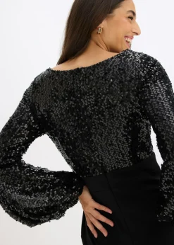 bonprix bonprix Vestido midi con lentejuelas Negro Discount
