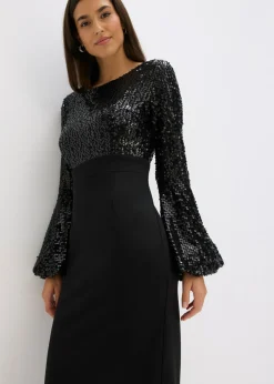 bonprix bonprix Vestido midi con lentejuelas Negro Discount