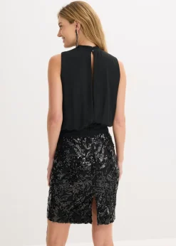 bonprix bonprix Vestido midi con lentejuelas Negro New