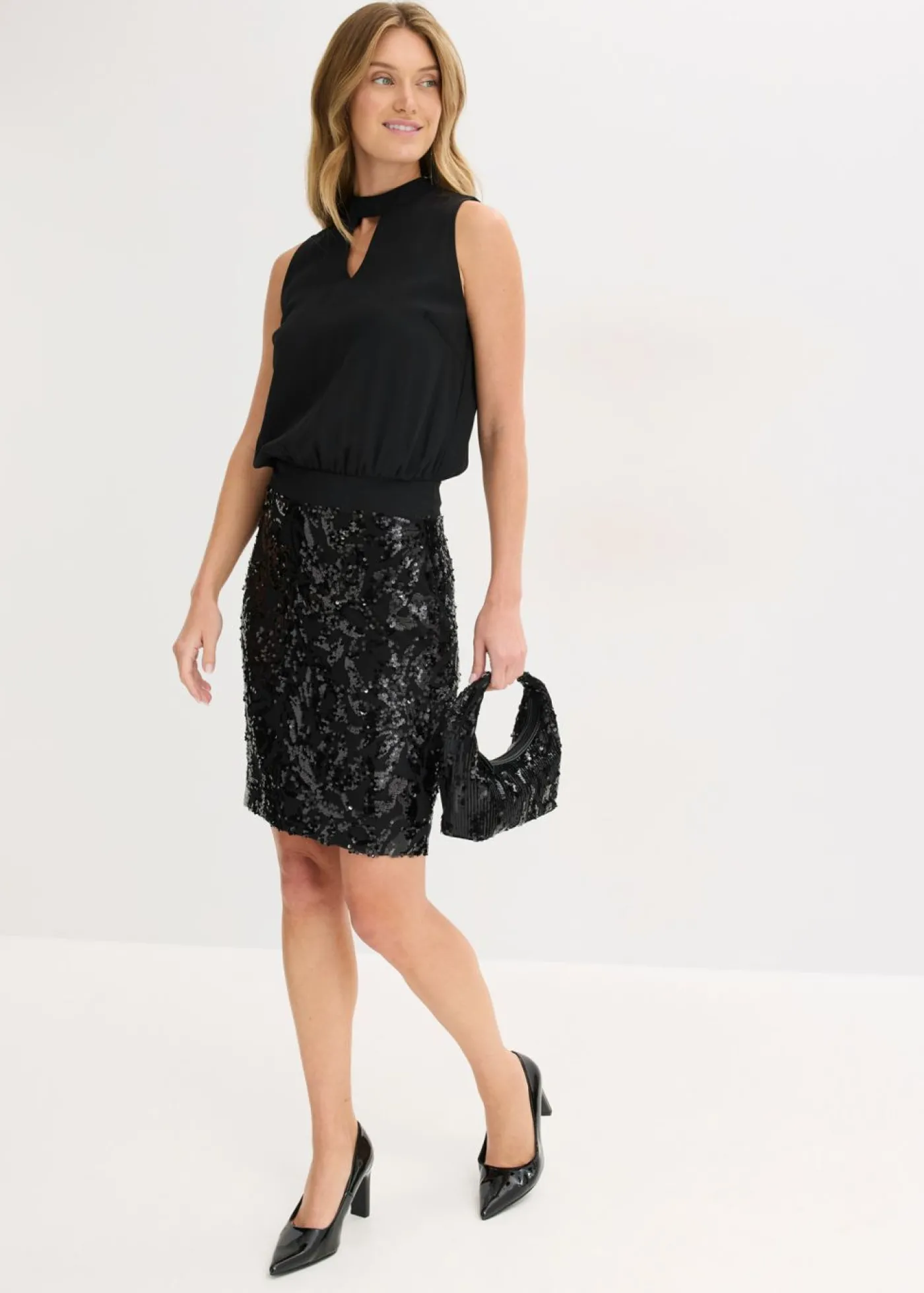 bonprix bonprix Vestido midi con lentejuelas Negro New