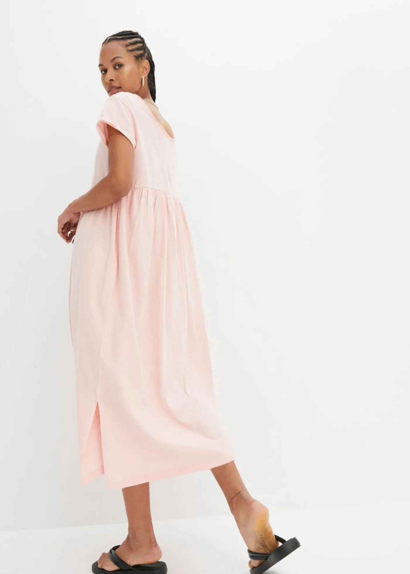bonprix bonprix Vestido midi de algodón orgánico puro rosa pastel Discount