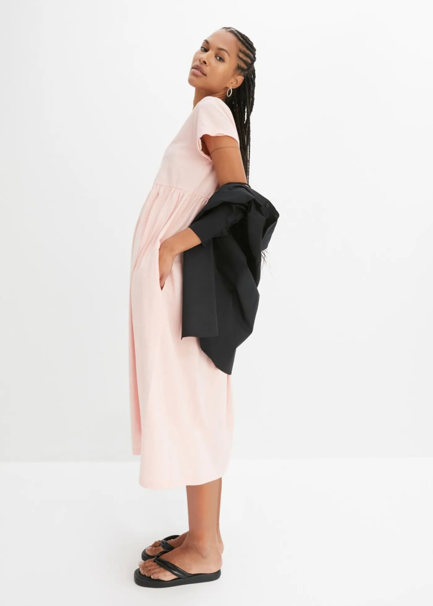 bonprix bonprix Vestido midi de algodón orgánico puro rosa pastel Discount
