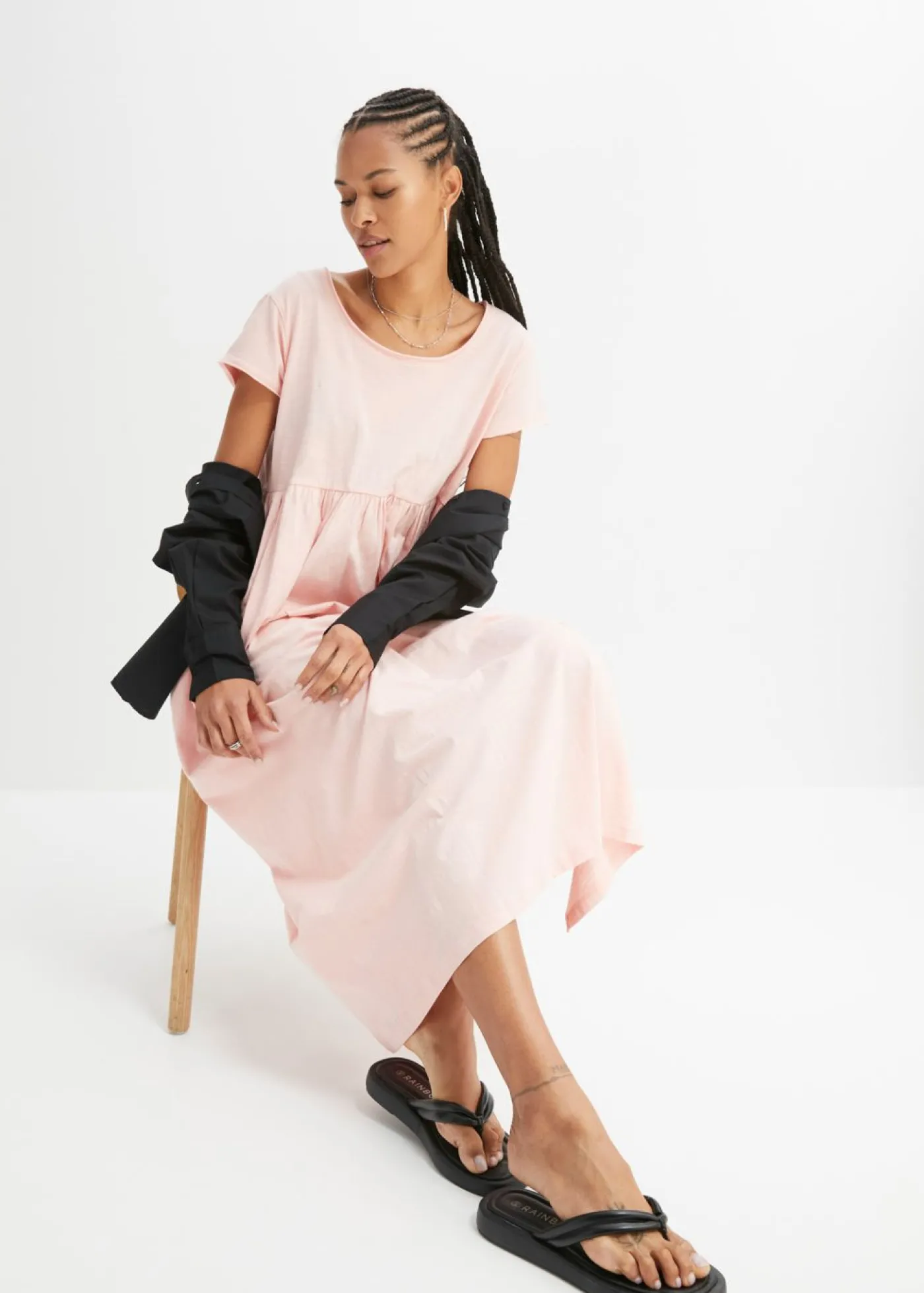 bonprix bonprix Vestido midi de algodón orgánico puro rosa pastel Discount