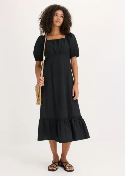 bonprix bonprix Vestido midi de algodón orgánico puro Negro Outlet