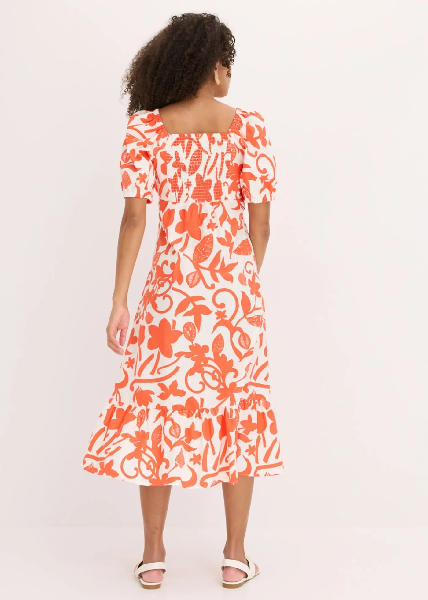 bonprix bonprix Vestido midi de algodón orgánico puro mango-blanco crema