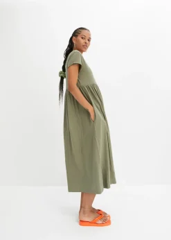 bonprix bonprix Vestido midi de algodón orgánico puro Verde oliva Outlet