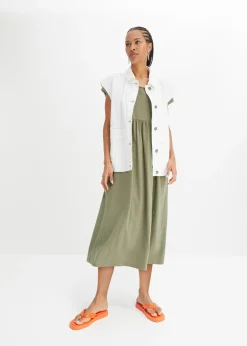 bonprix bonprix Vestido midi de algodón orgánico puro Verde oliva Outlet