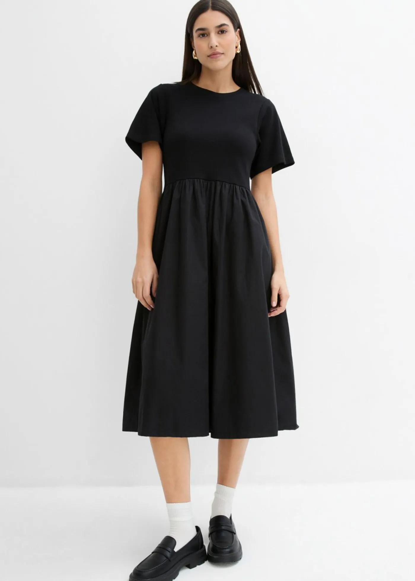 bonprix bonprix Vestido midi de algodón puro Negro New