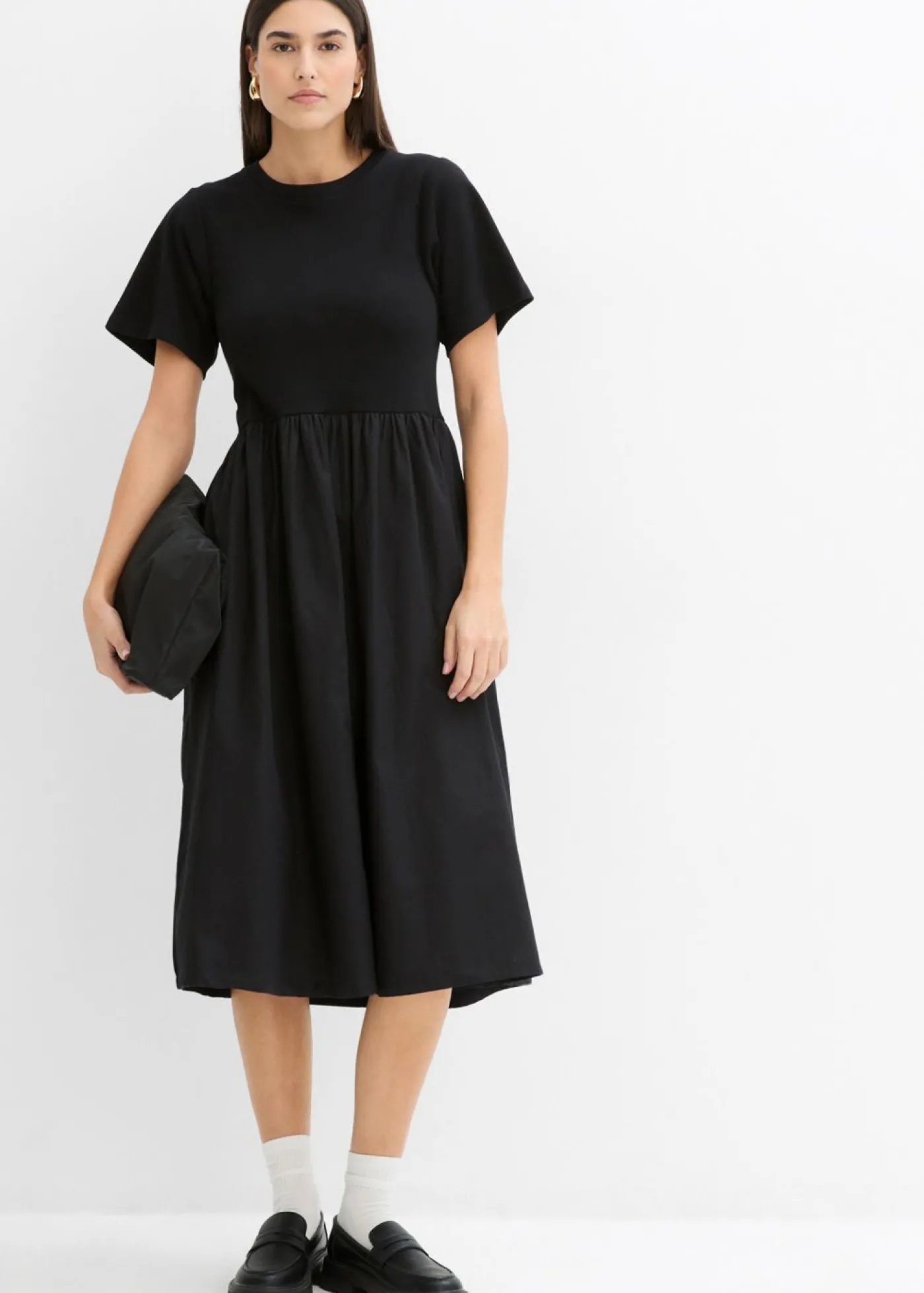 bonprix bonprix Vestido midi de algodón puro Negro New