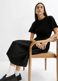 bonprix bonprix Vestido midi de algodón puro Negro New