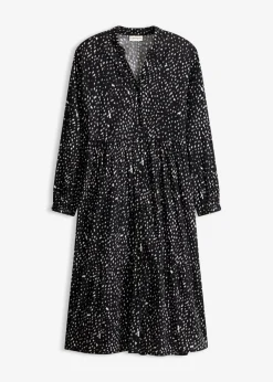 bonprix bonprix Vestido midi de algodón puro Negro-blanco lana Best