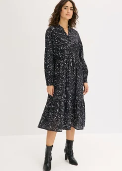 bonprix bonprix Vestido midi de algodón puro Negro-blanco lana Best