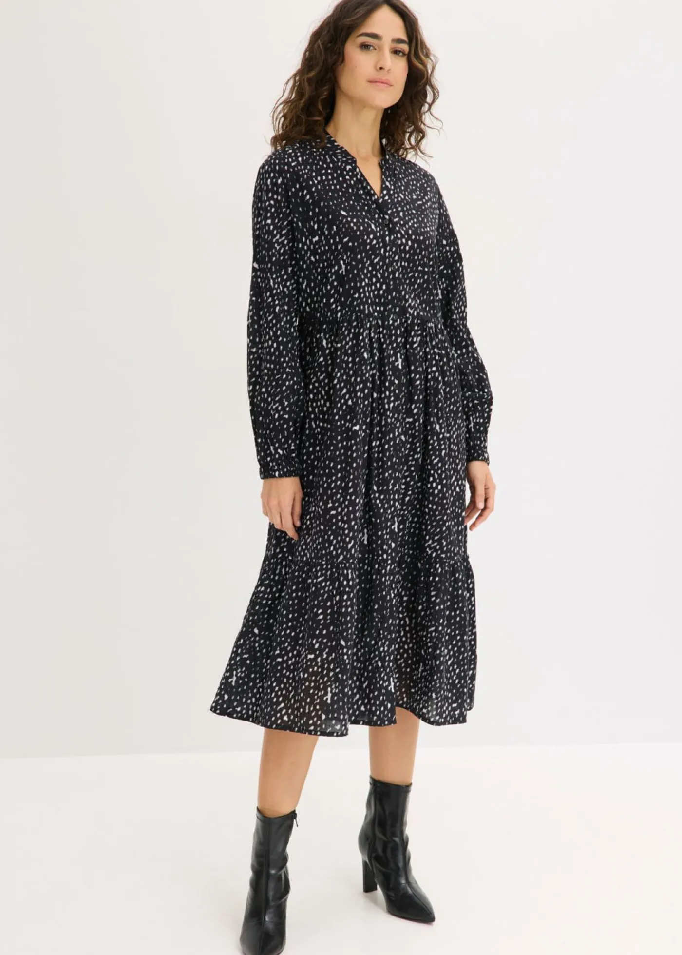 bonprix bonprix Vestido midi de algodón puro Negro-blanco lana Best