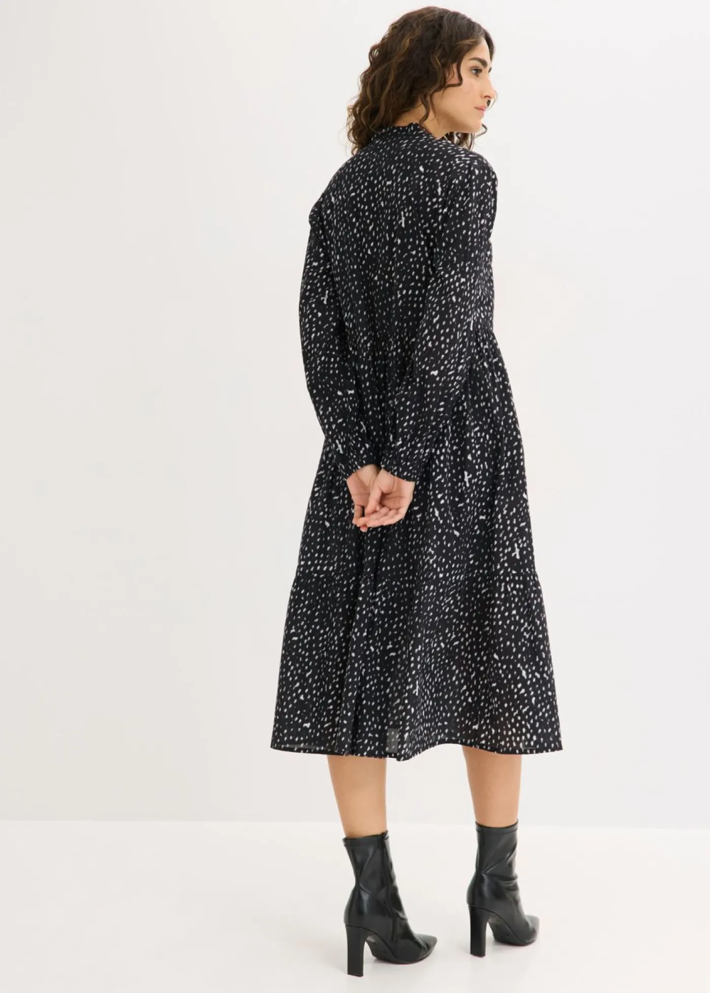 bonprix bonprix Vestido midi de algodón puro Negro-blanco lana Best