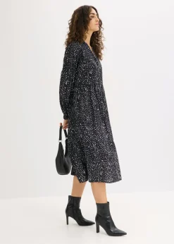 bonprix bonprix Vestido midi de algodón puro Negro-blanco lana Best