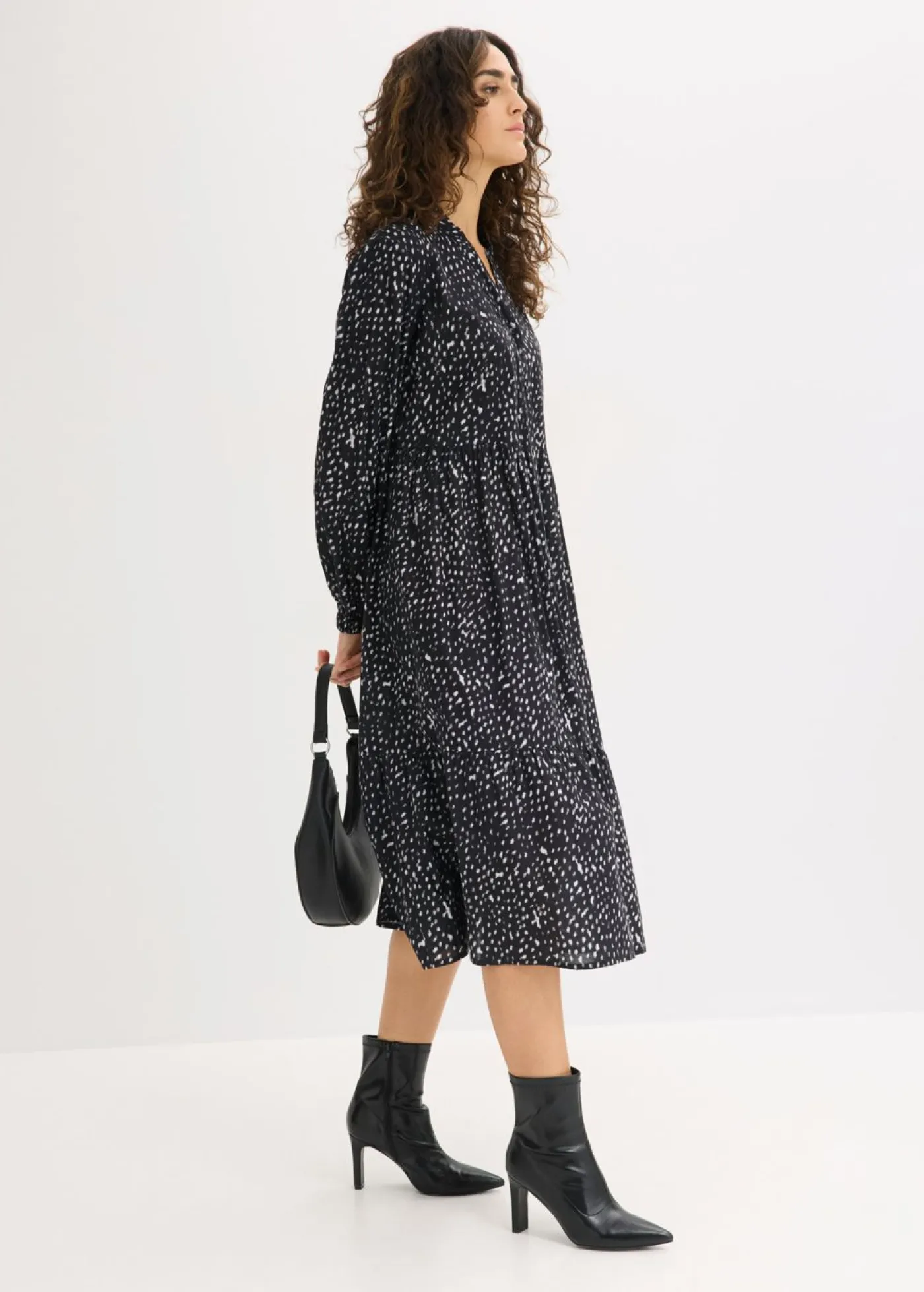 bonprix bonprix Vestido midi de algodón puro Negro-blanco lana Best