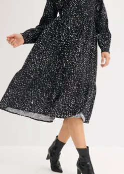 bonprix bonprix Vestido midi de algodón puro Negro-blanco lana Best