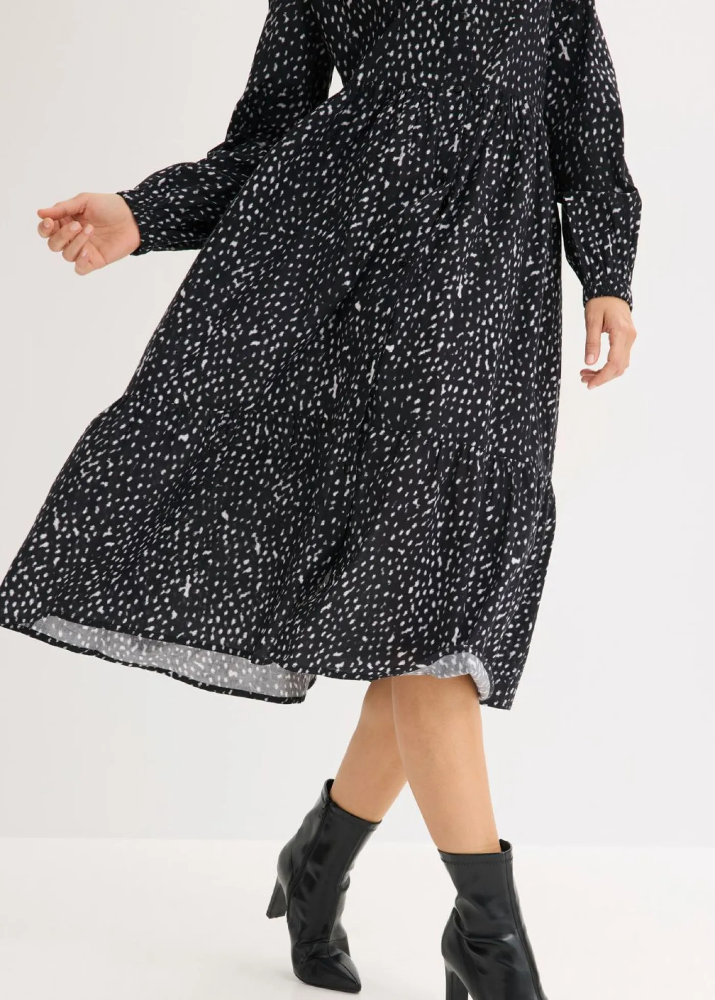 bonprix bonprix Vestido midi de algodón puro Negro-blanco lana Best
