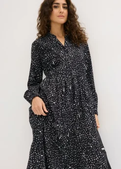 bonprix bonprix Vestido midi de algodón puro Negro-blanco lana Best