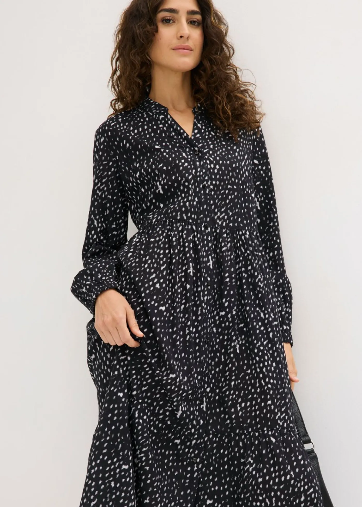 bonprix bonprix Vestido midi de algodón puro Negro-blanco lana Best