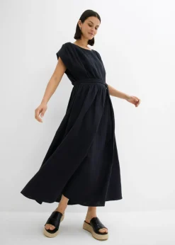 bonprix bonprix Vestido midi de algodón puro Negro Discount