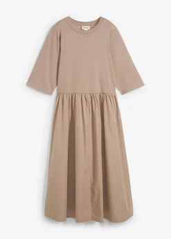 bonprix bonprix Vestido midi de algodón puro Marrón grisáceo Discount