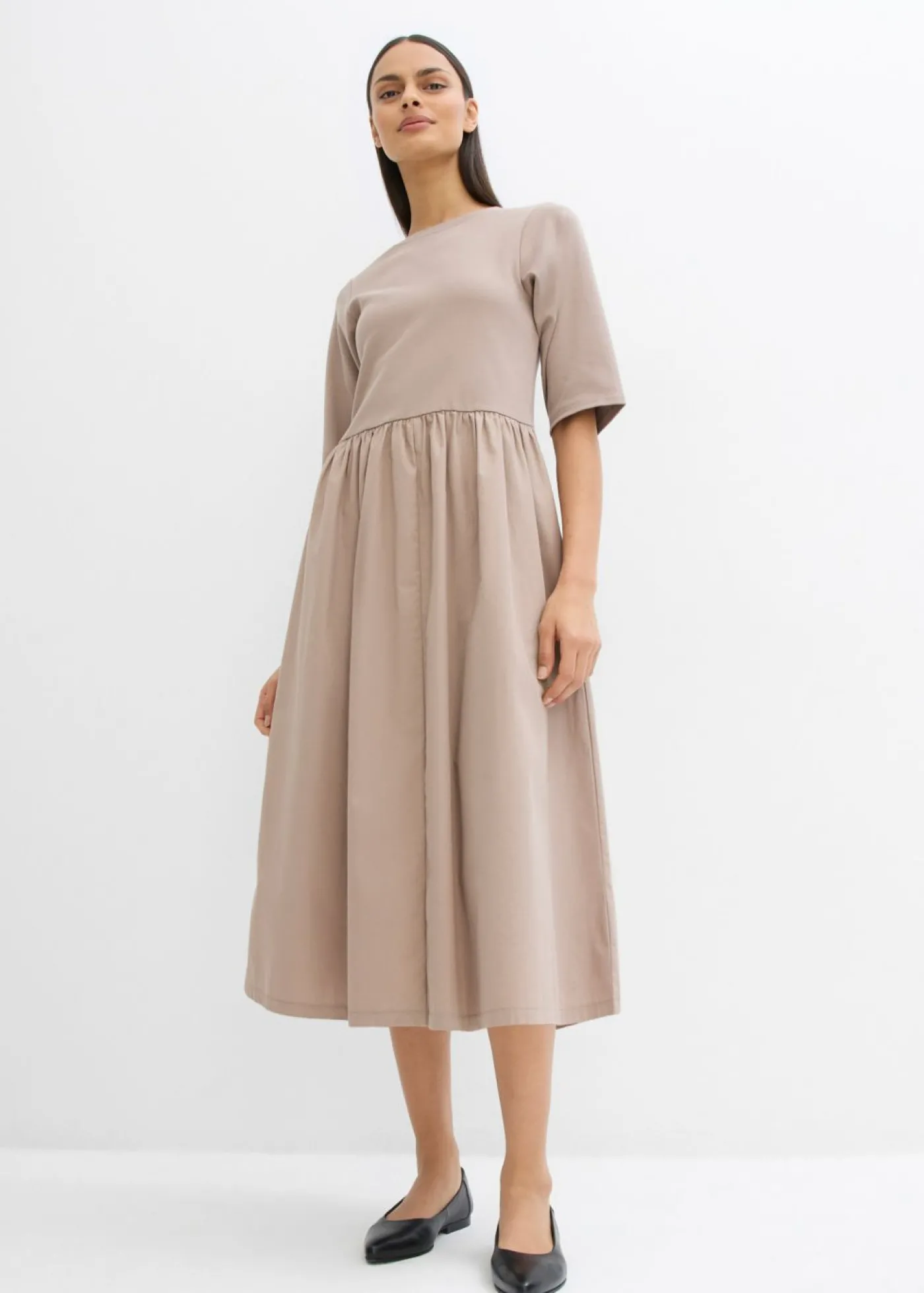 bonprix bonprix Vestido midi de algodón puro Marrón grisáceo Discount