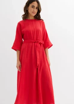 bonprix bonprix Vestido midi de algodón suave fresa Discount