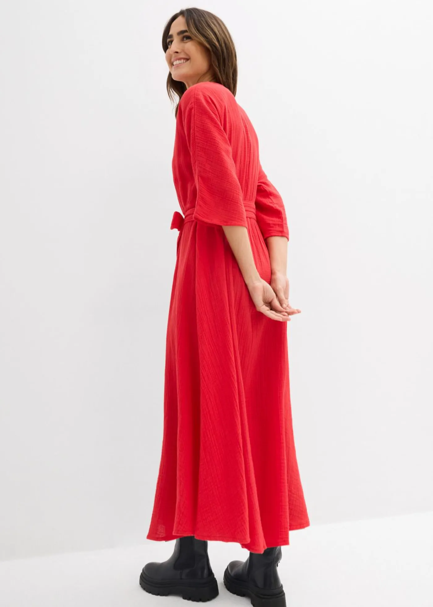 bonprix bonprix Vestido midi de algodón suave fresa Discount