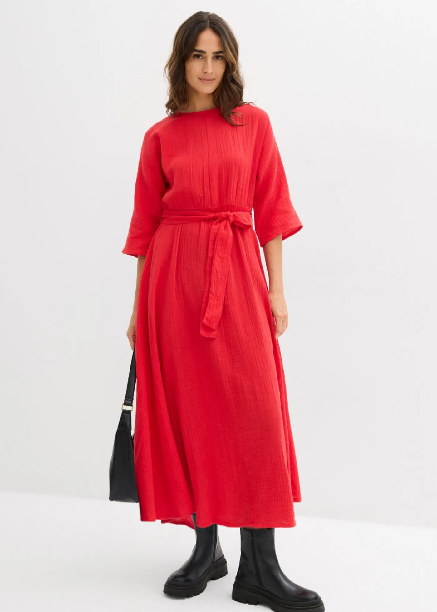 bonprix bonprix Vestido midi de algodón suave fresa Discount