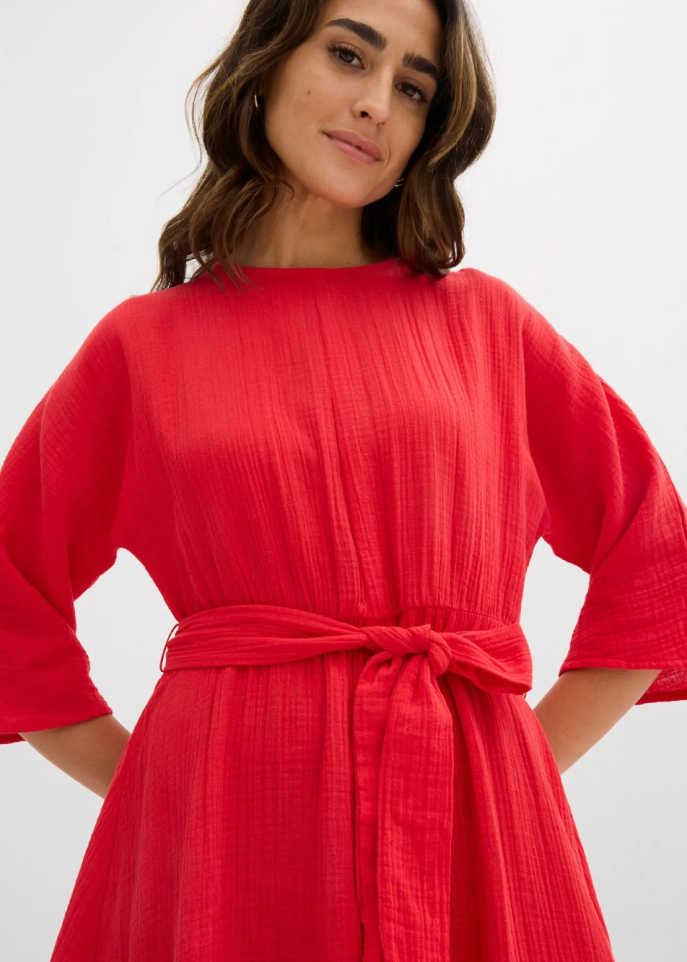 bonprix bonprix Vestido midi de algodón suave fresa Discount