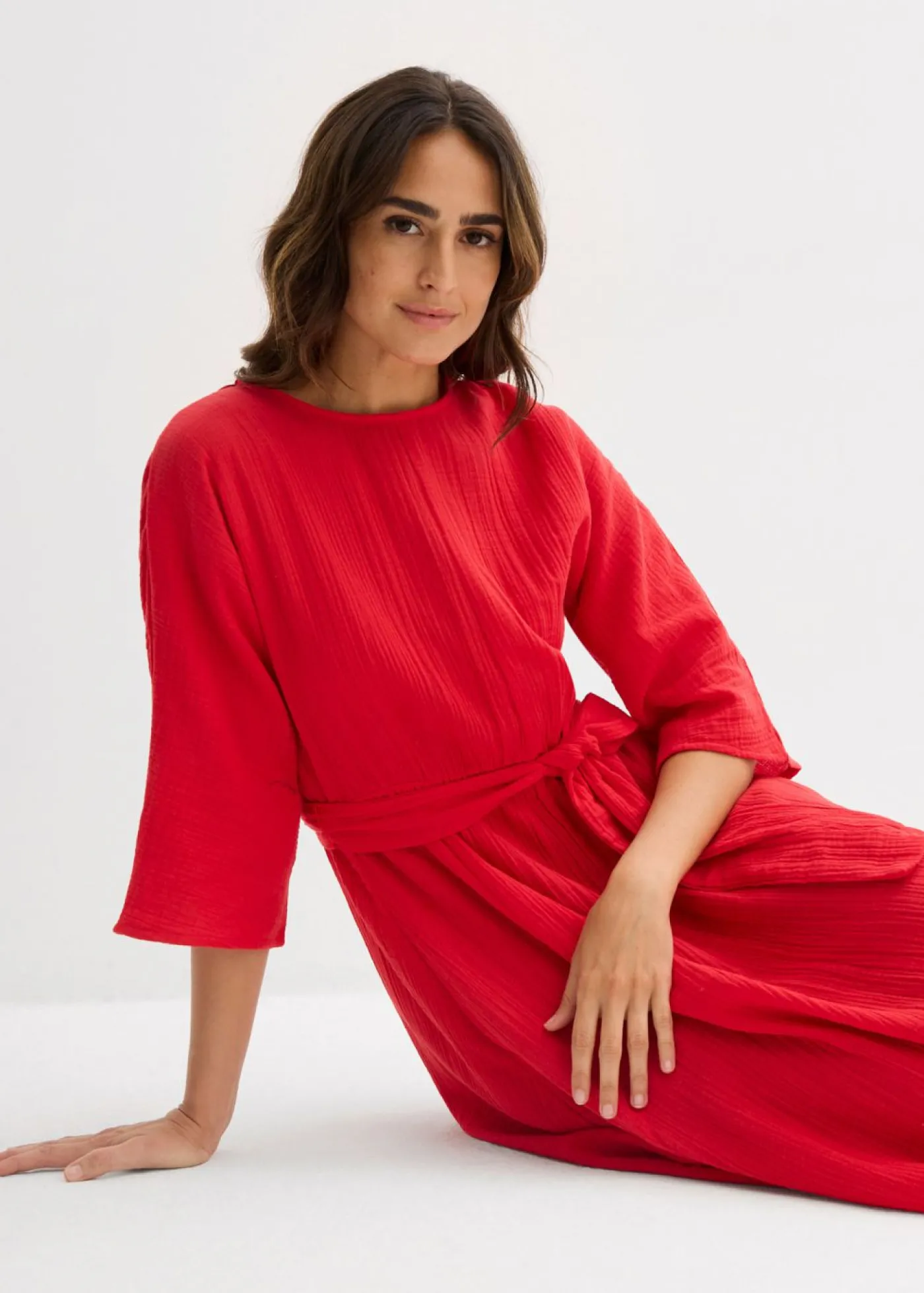 bonprix bonprix Vestido midi de algodón suave fresa Discount