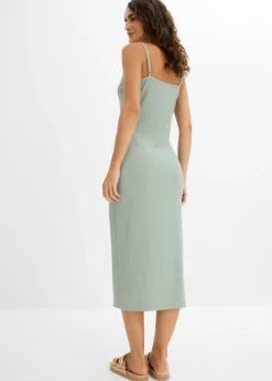 bonprix bonprix Vestido midi de crepé ligero verde ahumado Outlet