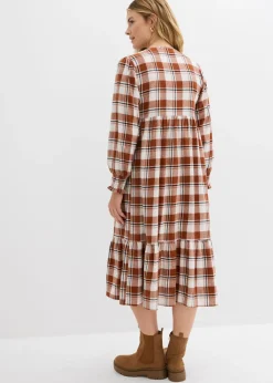 bonprix bonprix Vestido midi de franela marrón ladrillo a cuadros New