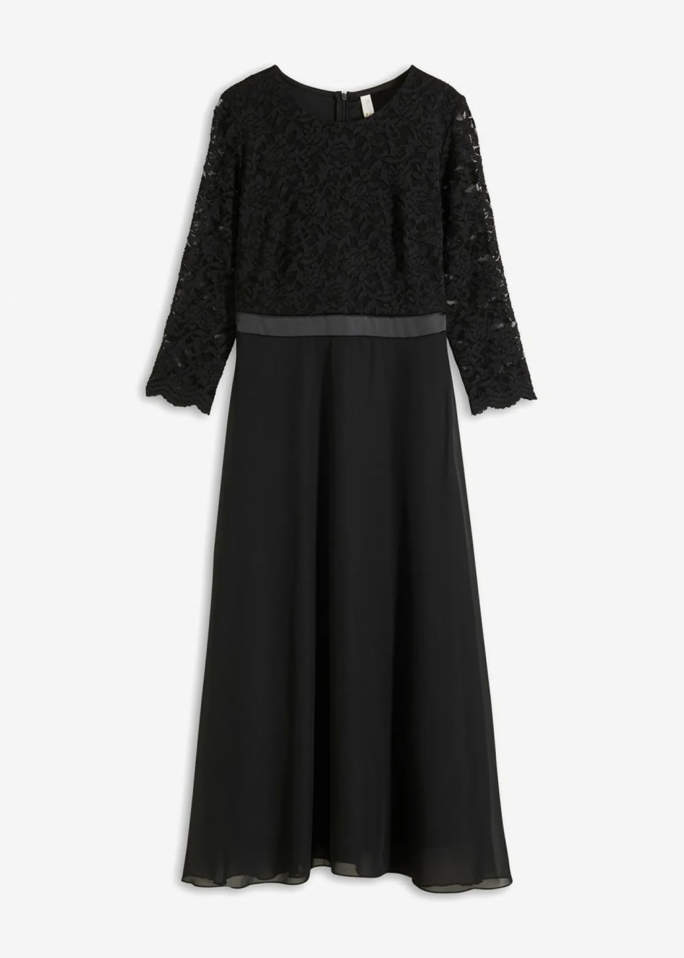 bonprix bonprix Vestido midi de gasa fina con parte superior de encaje Negro Online
