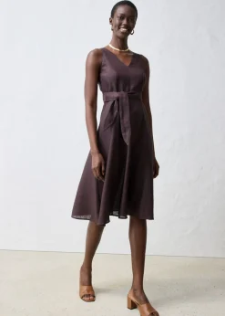 bonprix bonprix Vestido midi de lino puro Marrón oscuro New