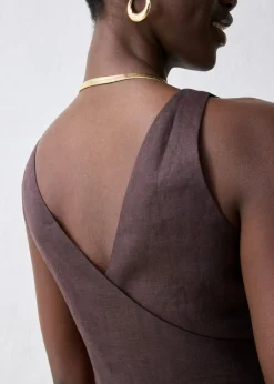 bonprix bonprix Vestido midi de lino puro Marrón oscuro New