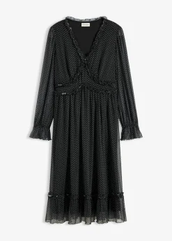 bonprix bonprix Vestido midi de malla negro - blanco topos Hot