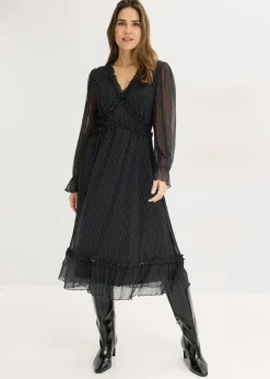 bonprix bonprix Vestido midi de malla negro - blanco topos Hot
